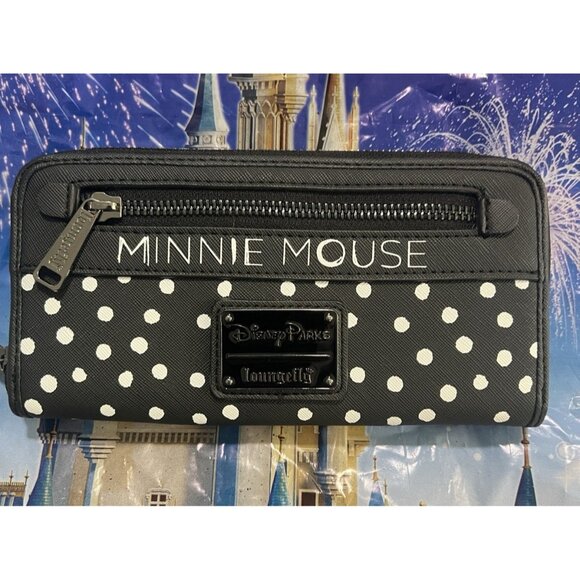 Disney Parks Minnie Mouse Polka Dot Loungefly Wallet Black New - Picture 2 of 3